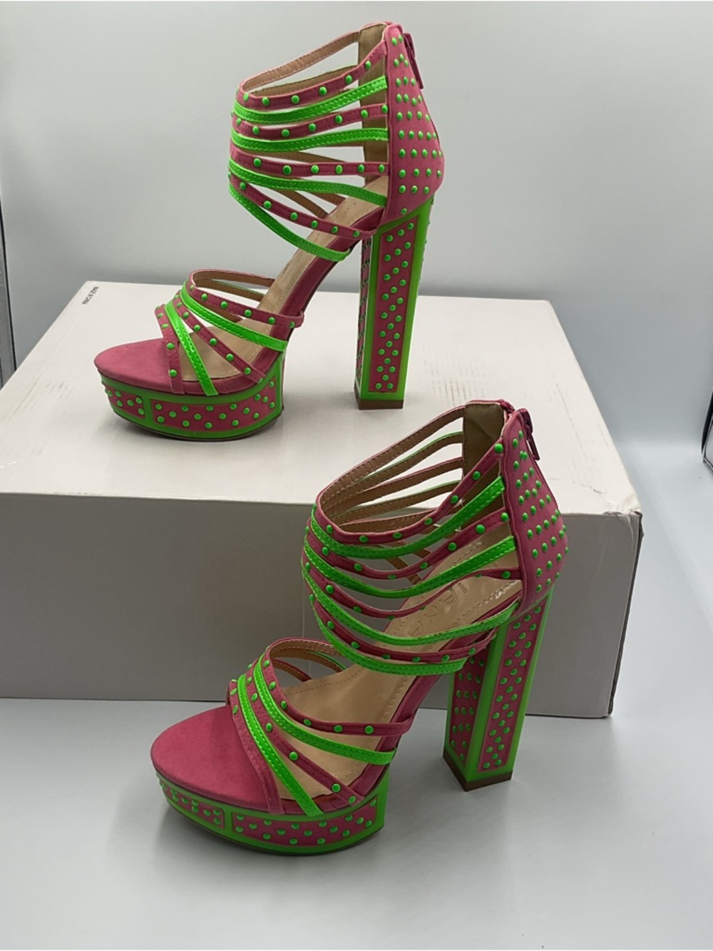 Liliana Shoe Chunky Heel y2k Platform Strappy Sandals Pink Green Retro Funky 6